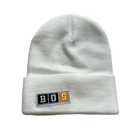Beechfield BOS Boston Hockey Beanie Hat Unisex OS White Acrylic Cozy Knit Staple - Picture 1 of 6